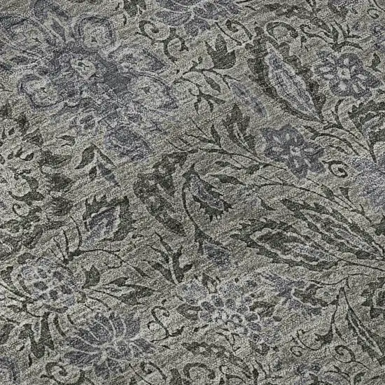 Khaki And Gray Floral Washable Area Rug With UV Protection Photo 9