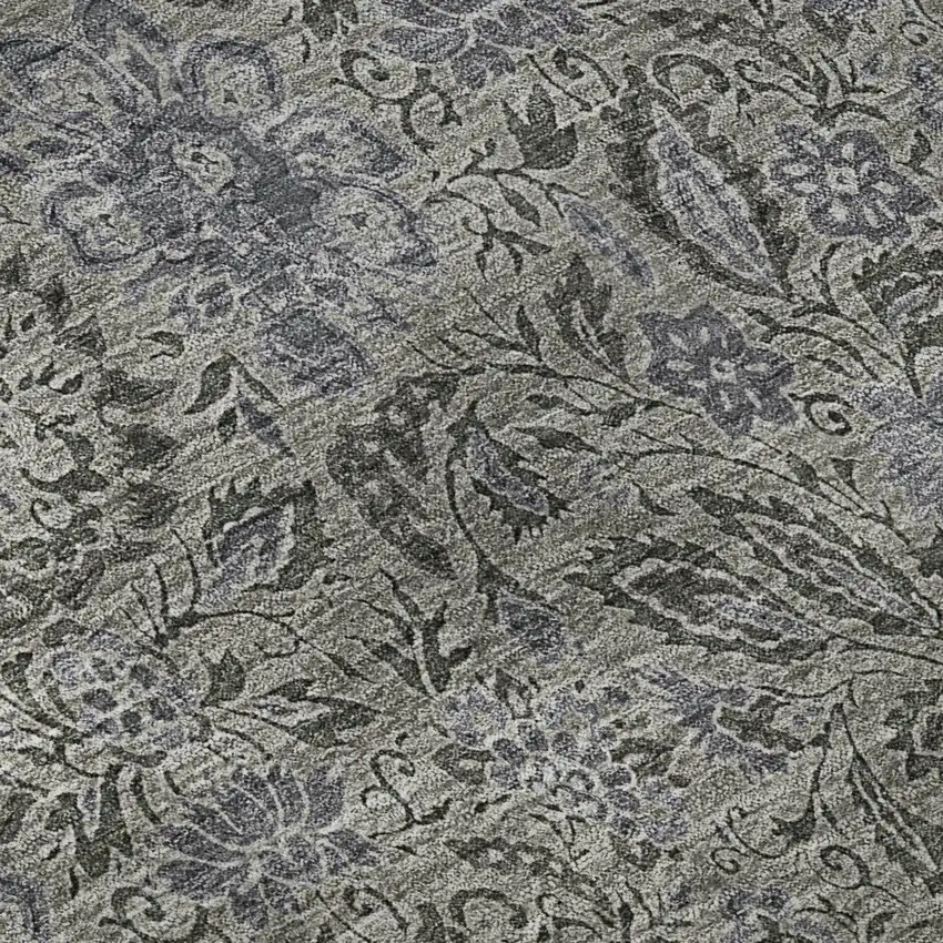 Khaki And Gray Floral Washable Area Rug With UV Protection Photo 9