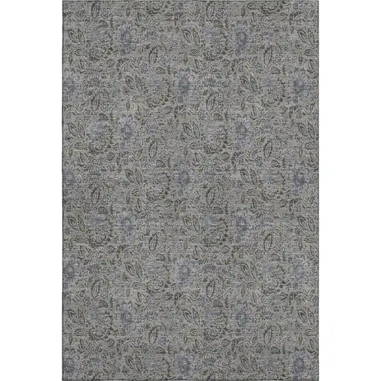Khaki And Gray Floral Washable Area Rug With UV Protection Photo 1