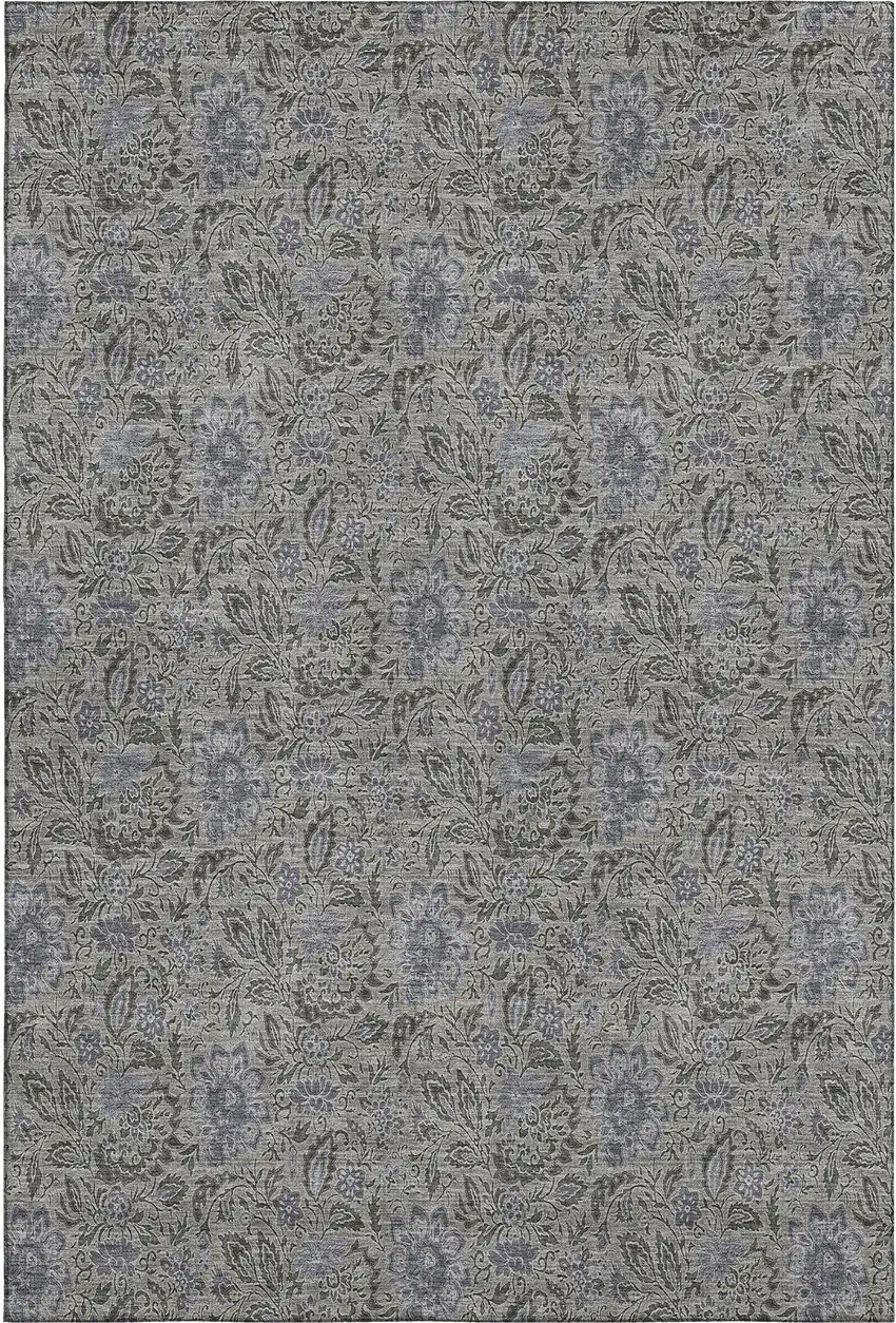 Khaki And Gray Floral Washable Area Rug With UV Protection Photo 1
