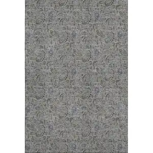 Photo of Khaki And Gray Floral Washable Area Rug With UV Protection