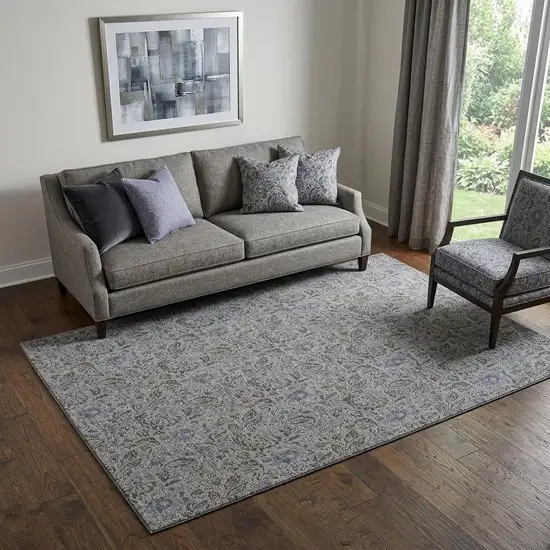 Khaki And Gray Floral Washable Area Rug With UV Protection Photo 1