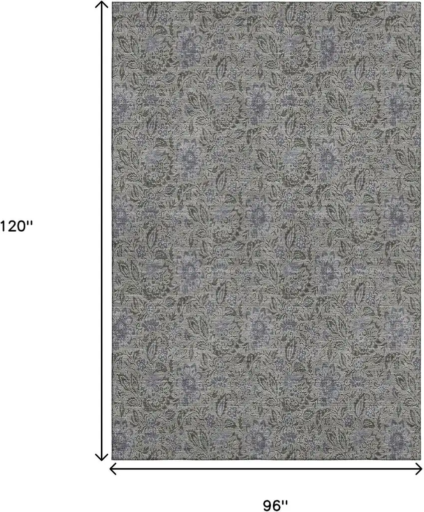 Khaki And Gray Floral Washable Area Rug With UV Protection Photo 3