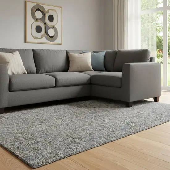 Khaki And Gray Floral Washable Area Rug With UV Protection Photo 1