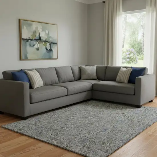 Khaki And Gray Floral Washable Area Rug With UV Protection Photo 1