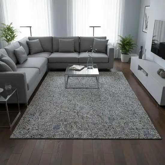 Khaki And Gray Floral Washable Area Rug With UV Protection Photo 1