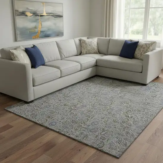 Khaki And Gray Floral Washable Area Rug With UV Protection Photo 1