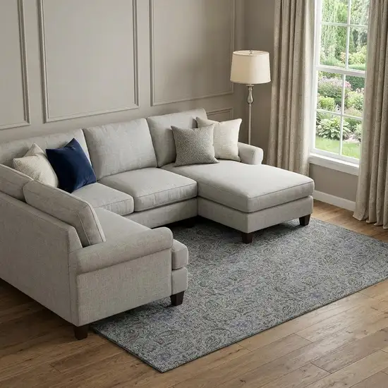 Khaki And Gray Floral Washable Area Rug With UV Protection Photo 1