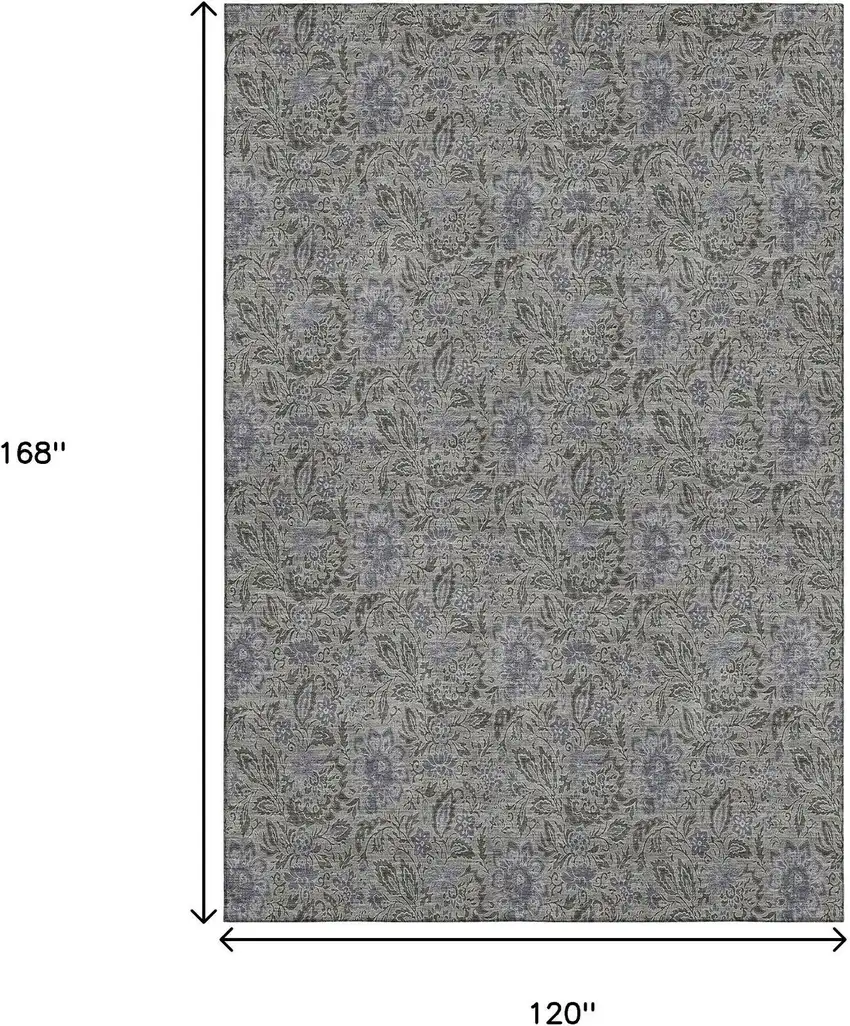 Khaki And Gray Floral Washable Area Rug With UV Protection Photo 3