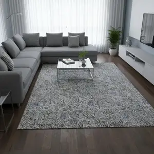 Photo of Khaki And Gray Floral Washable Area Rug With UV Protection