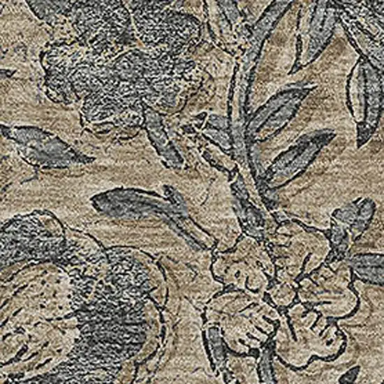 Khaki And Gray Floral Washable Area Rug With UV Protection Photo 3