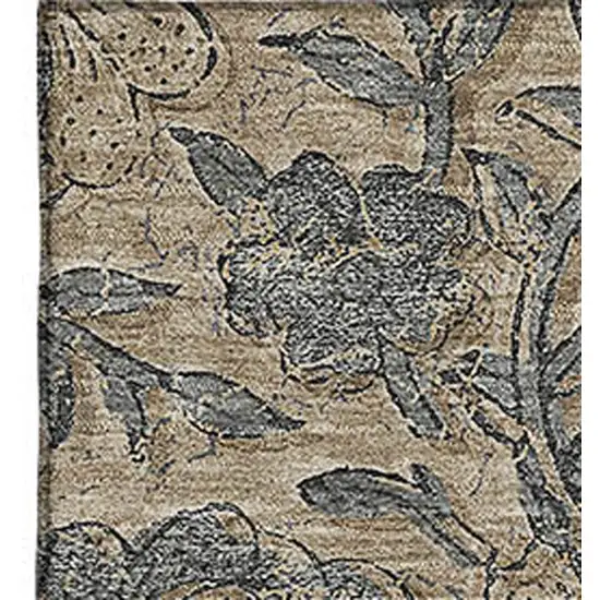 Khaki And Gray Floral Washable Area Rug With UV Protection Photo 3