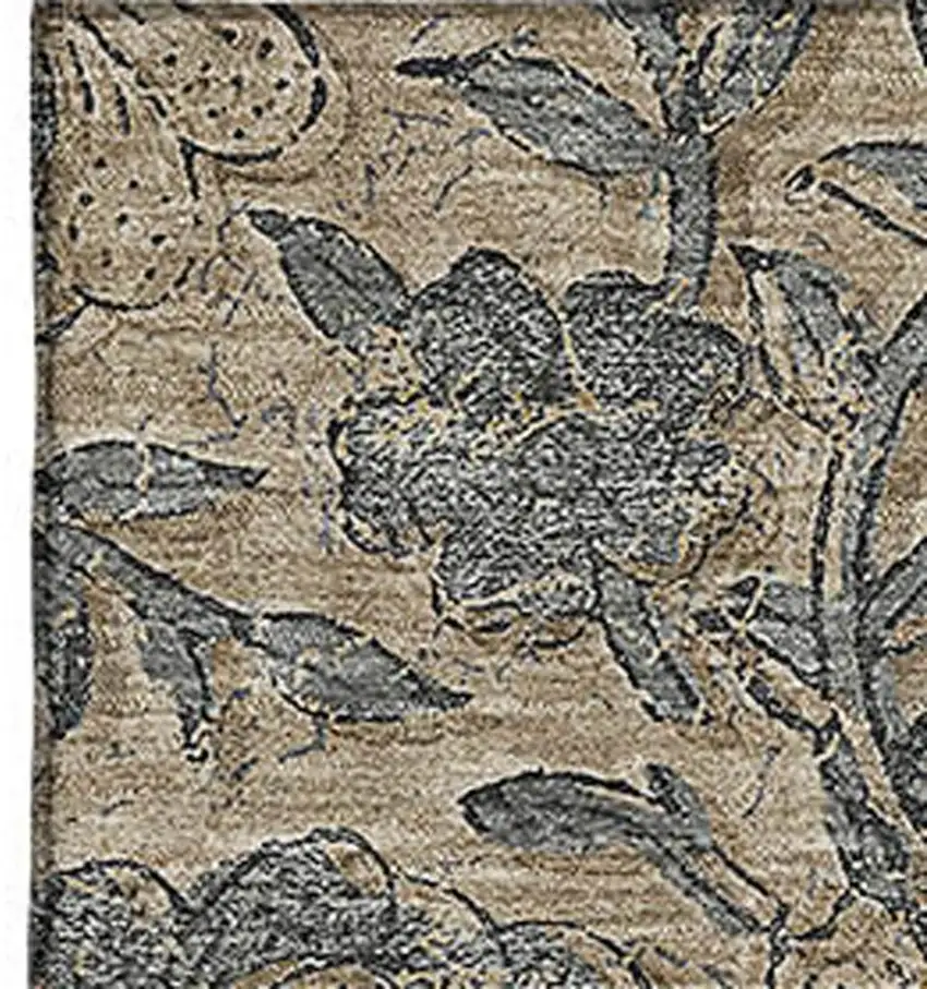Khaki And Gray Floral Washable Area Rug With UV Protection Photo 3