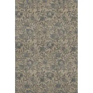 Photo of Khaki And Gray Floral Washable Area Rug With UV Protection