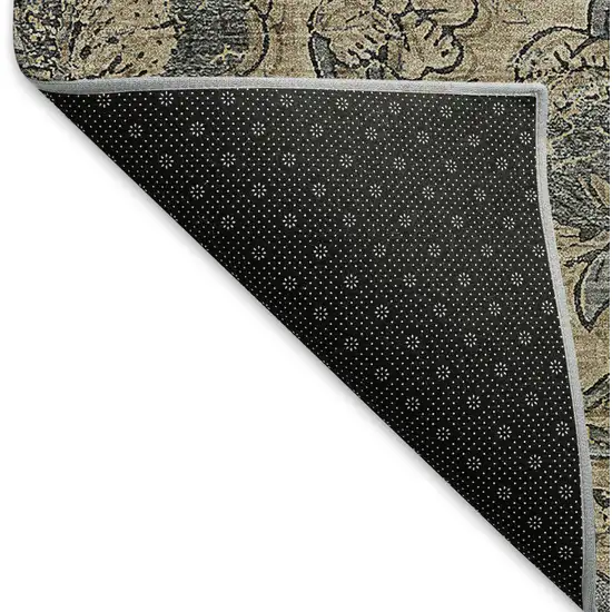 Khaki And Gray Floral Washable Area Rug With UV Protection Photo 6