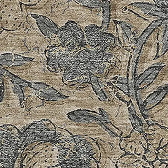 Khaki And Gray Floral Washable Area Rug With UV Protection Photo 3
