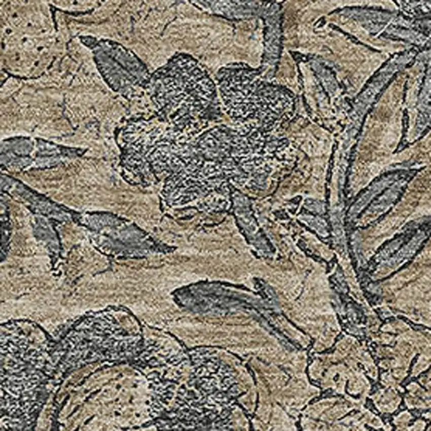 Khaki And Gray Floral Washable Area Rug With UV Protection Photo 3