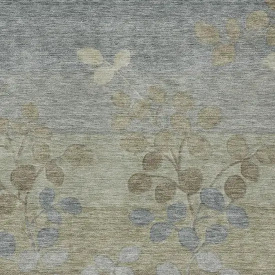 Khaki And Gray Floral Washable Indoor Outdoor Area Rug Photo 3