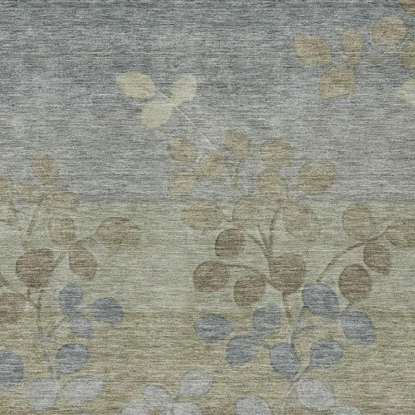 Khaki And Gray Floral Washable Indoor Outdoor Area Rug Photo 3