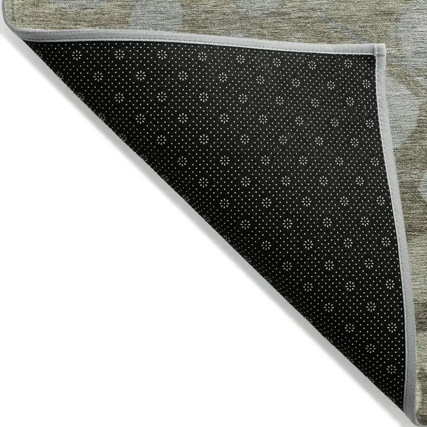 Khaki And Gray Floral Washable Indoor Outdoor Area Rug Photo 8