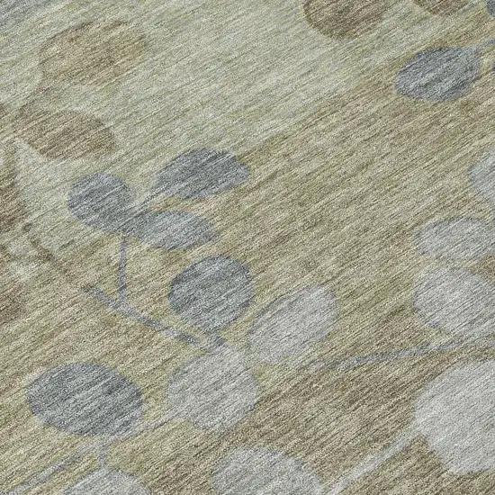 Khaki And Gray Floral Washable Indoor Outdoor Area Rug Photo 9