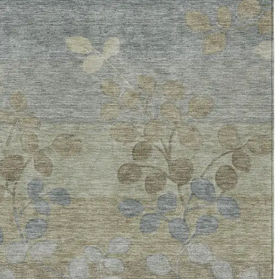 Khaki And Gray Floral Washable Indoor Outdoor Area Rug Photo 7