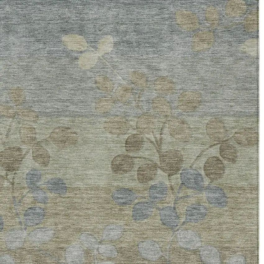 Khaki And Gray Floral Washable Indoor Outdoor Area Rug Photo 7