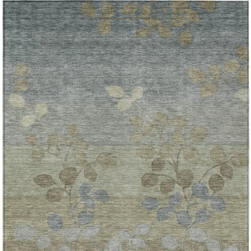 Khaki And Gray Floral Washable Indoor Outdoor Area Rug Photo 9