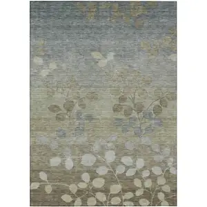 Photo of Khaki And Gray Floral Washable Indoor Outdoor Area Rug