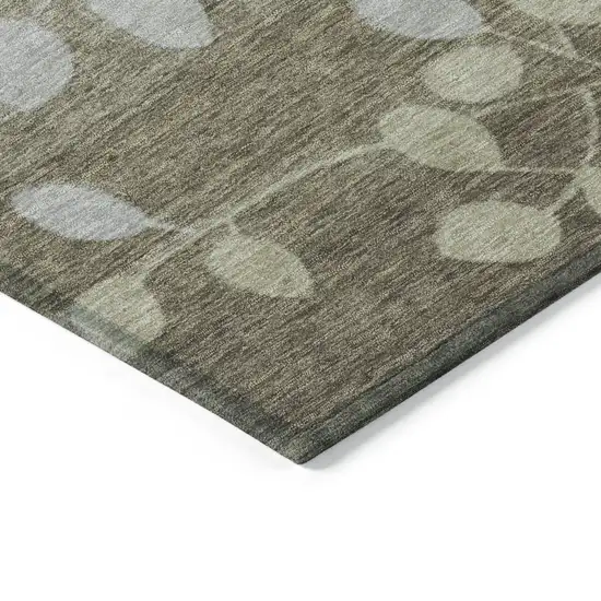 Khaki And Gray Floral Washable Indoor Outdoor Area Rug Photo 7