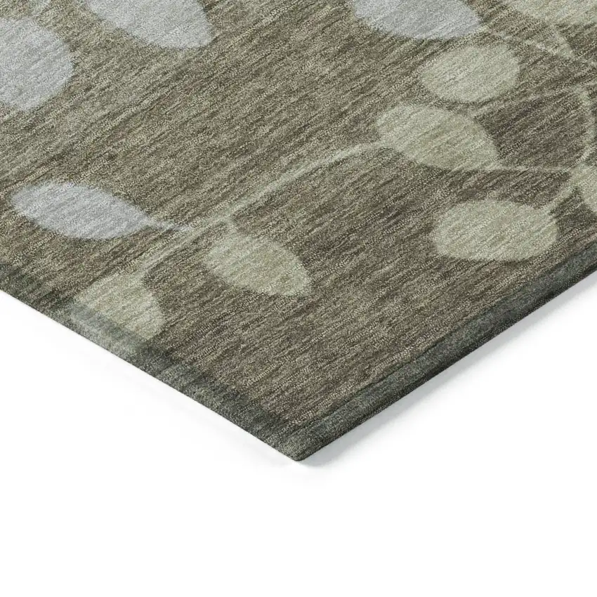 Khaki And Gray Floral Washable Indoor Outdoor Area Rug Photo 7