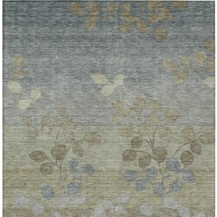 Khaki And Gray Floral Washable Indoor Outdoor Area Rug Photo 3