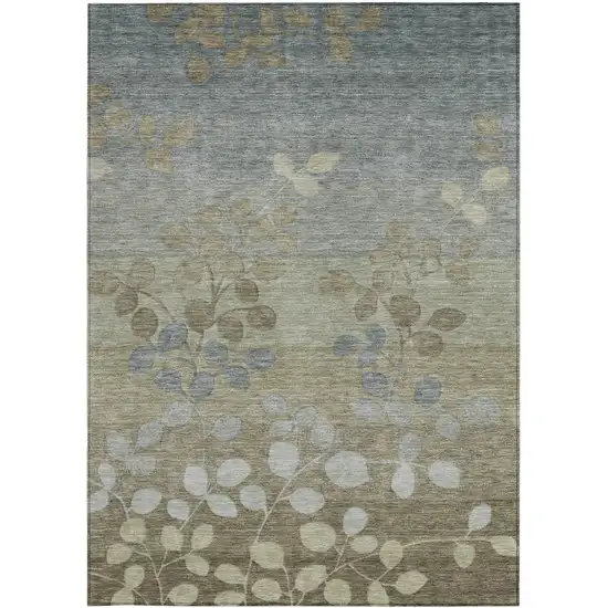 Khaki And Gray Floral Washable Indoor Outdoor Area Rug Photo 4