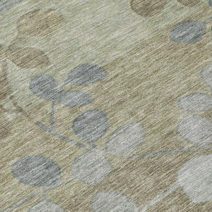 Khaki And Gray Floral Washable Indoor Outdoor Area Rug Photo 9