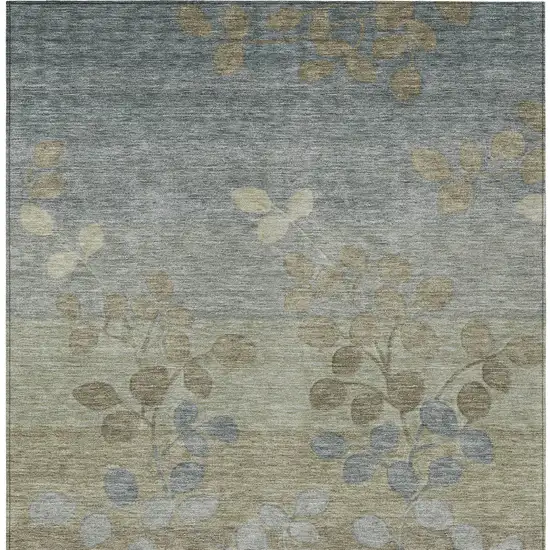 Khaki And Gray Floral Washable Indoor Outdoor Area Rug Photo 6
