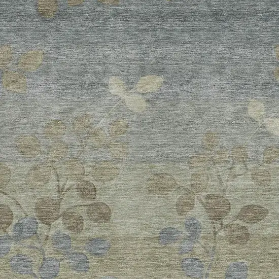 Khaki And Gray Floral Washable Indoor Outdoor Area Rug Photo 3