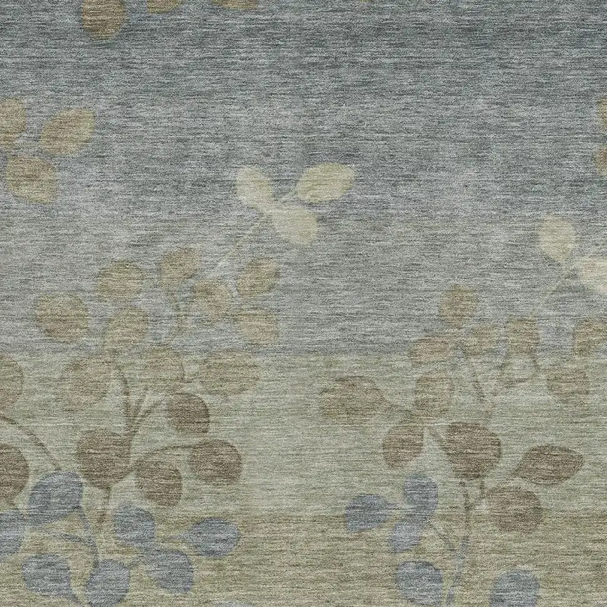 Khaki And Gray Floral Washable Indoor Outdoor Area Rug Photo 3