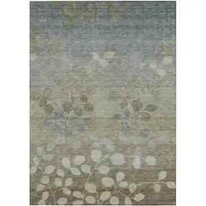 Photo of Khaki And Gray Floral Washable Indoor Outdoor Area Rug