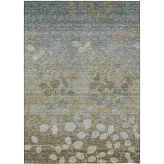 Khaki And Gray Floral Washable Indoor Outdoor Area Rug Photo 8