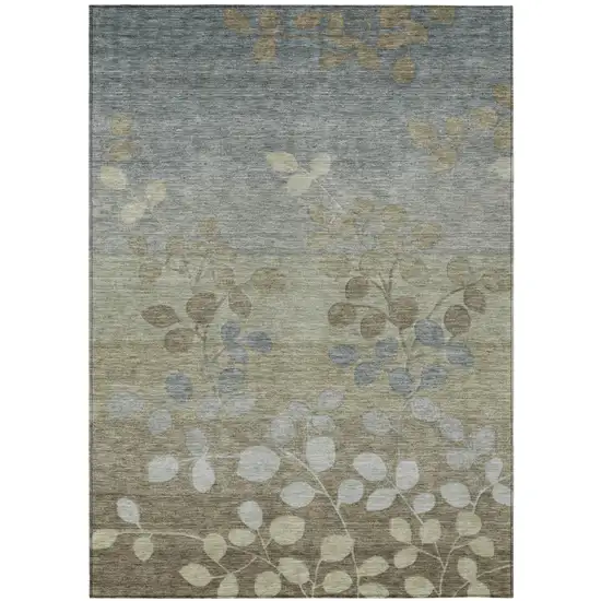 Khaki And Gray Floral Washable Indoor Outdoor Area Rug Photo 4