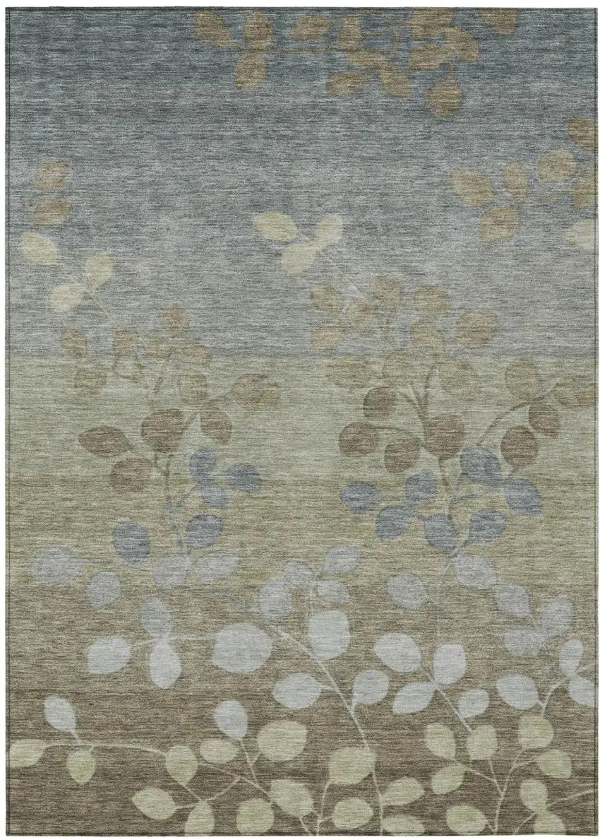 Khaki And Gray Floral Washable Indoor Outdoor Area Rug Photo 4