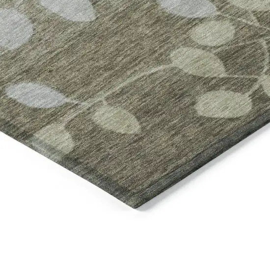 Khaki And Gray Floral Washable Indoor Outdoor Area Rug Photo 6