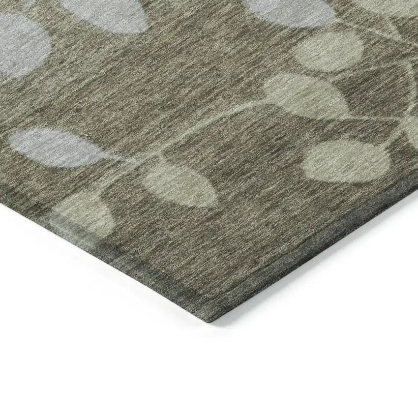 Khaki And Gray Floral Washable Indoor Outdoor Area Rug Photo 6