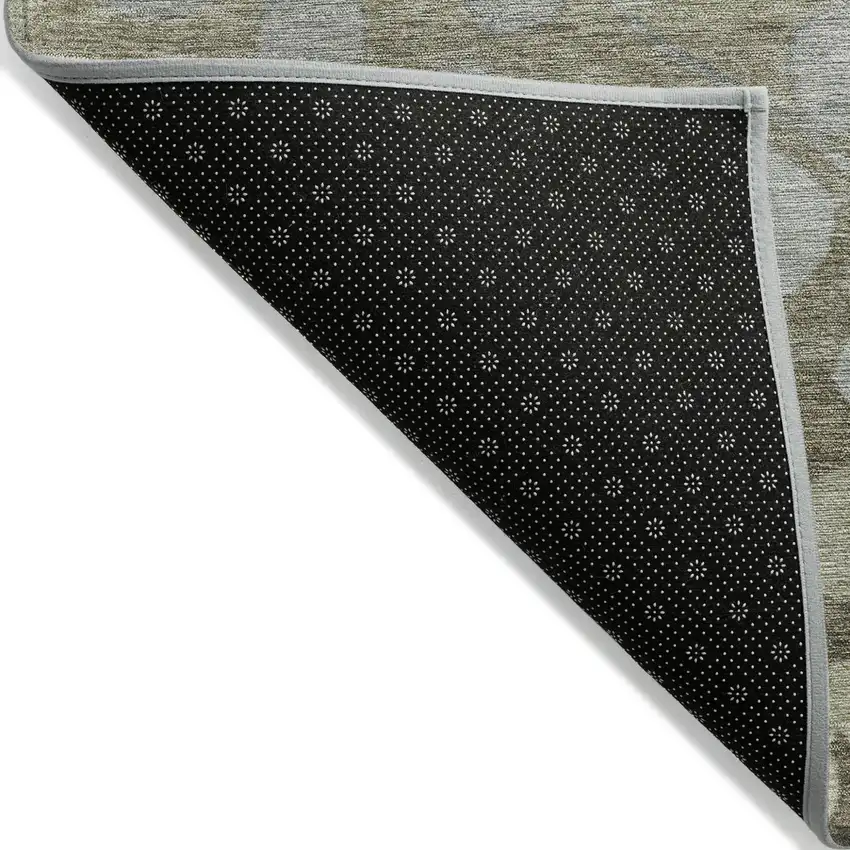 Khaki And Gray Floral Washable Indoor Outdoor Area Rug Photo 7