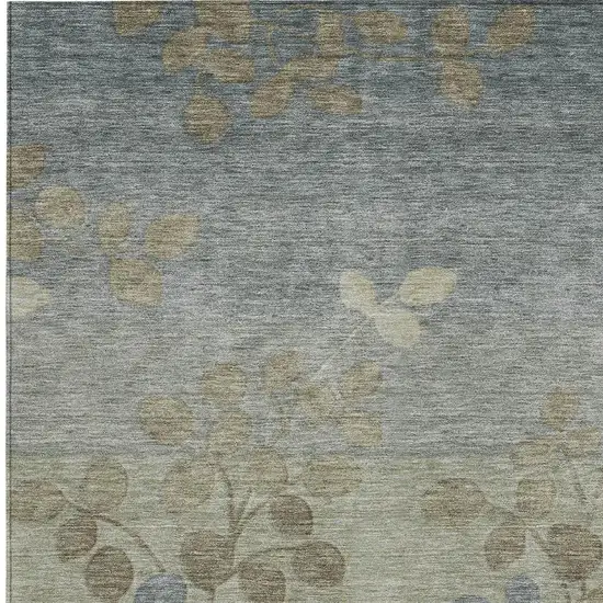Khaki And Gray Floral Washable Indoor Outdoor Area Rug Photo 3