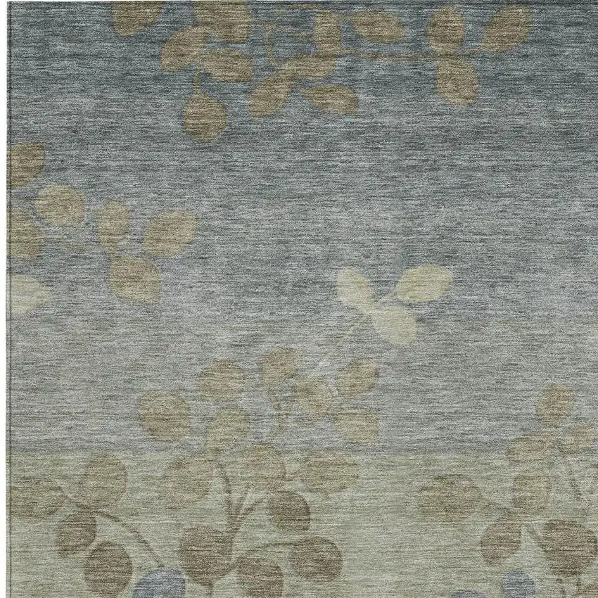 Khaki And Gray Floral Washable Indoor Outdoor Area Rug Photo 3