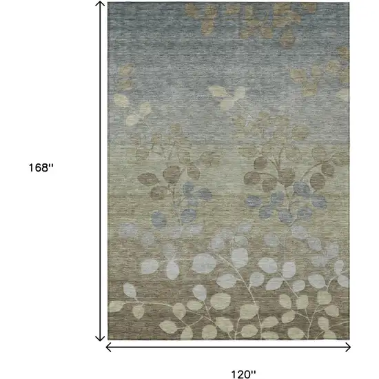 Khaki And Gray Floral Washable Indoor Outdoor Area Rug Photo 9