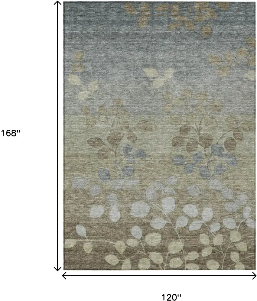 Khaki And Gray Floral Washable Indoor Outdoor Area Rug Photo 9