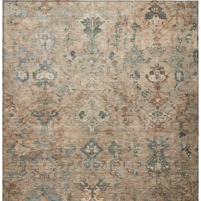 Khaki And Gray Medallion Washable Indoor Outdoor Area Rug Photo 5