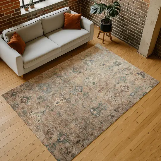 Khaki And Gray Medallion Washable Indoor Outdoor Area Rug Photo 9